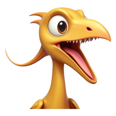 Cinematic Comical Pterodactyl Portrait Emoji, Head tilted dramatically with an exaggeratedly shocked expression, featuring a sleek, streamlined body with a quirky, animated beak and wide, comically expressive eyes full of playful disbelief, Simplified yet hilariously expressive features, highly detailed, glowing with a slightly sassy ethereal glow, high shine, dramatic yet playful, stylized with an air of cheeky prehistoric mischief, soft glowing outline, capturing the essence of a meme-worthy Pterodactyl that looks ready to side-eye its way into viral fame! sticker