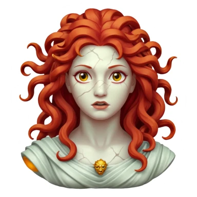 white cracked marble statue head medusa red hair marble sticker