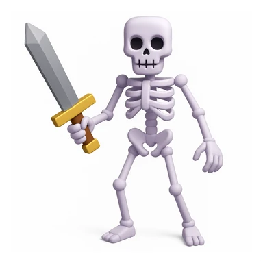 Make the Minecraft skeleton hold a sword in the 3d emoji style sticker