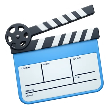 ultra simplified movie clapper with blue and white colors, two simple rectangles with a diagonal line sticker
