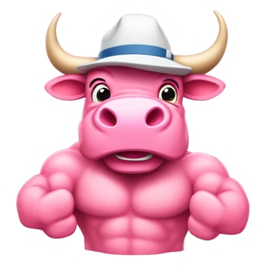 pink colour Bull wearing a hat name "BULLAVERSE" showing his six-pack muscles and giving a thumbs-up sticker