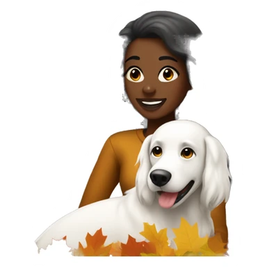 Long haired Black woman with a white dog wishing a happy Thanksgiving  sticker