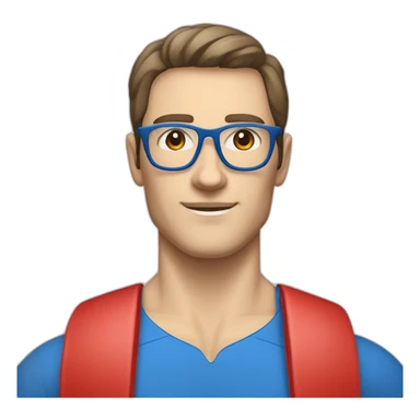 retro 70s blue and red gym clothes for a modern white brunette uni male student with glass sticker