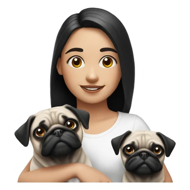 A girl and 2 pugs black and white  sticker