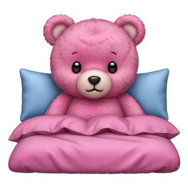 Fuzzy Pink teddy bear tucked in bed  sticker