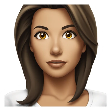 3/4 face, contrasted, shadow, light, Eva Longoria expression, standing, thin nose, brunette woman, hazel eyes, long eyelashes, dark shoulder shaded hair, white t-shirt, jeans, white sneakers sticker