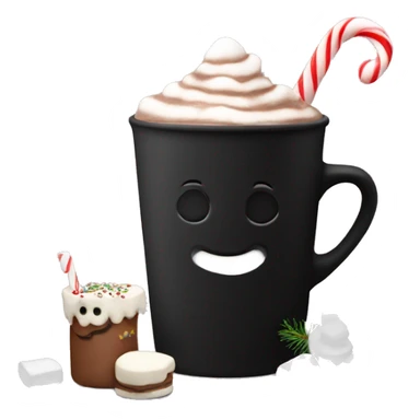 christmas black colour cup with hot chocolate and marshmallows with more Christmas details in the cup sticker