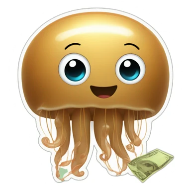 Baby brown cute jellyfish money in the background  sticker