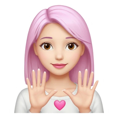 Beautiful girl. Platinum-colored hair just below the shoulders, straight, brown eyes, sweet smile. Hands in the shape of a heart. sticker