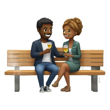 couple sitting closely on a park bench, enjoying a romantic moment. One person is holding a croissant, and the other is holding a glass of Prosecco. Surround them with a relaxed atmosphere, such as greenery or flowers, to create a cozy and intimate vibe sticker