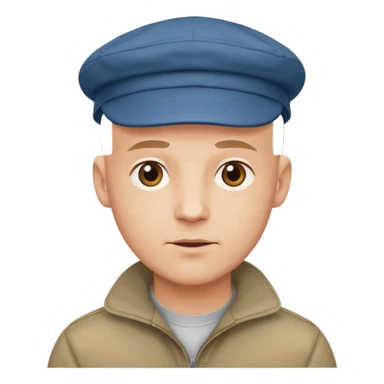 a bald man wearing a flap cap looking really hopeful sticker