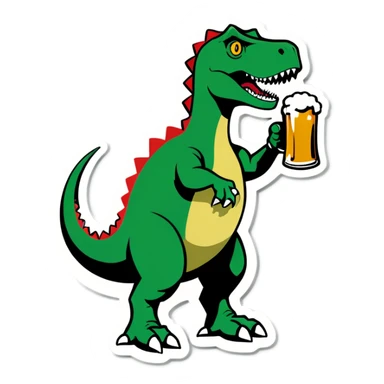A dinosaur playing golf drinking a beer sticker