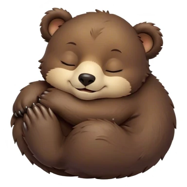 Meme-Worthy Cute Sleeping bear cub Portrait Emoji, Head resting peacefully with a contented smile, showcasing a massive, robust build and a luxuriously soft dark brown fur, eyes shut in a serene, restful nap, Simplified yet hilariously adorable features, highly detailed, glowing with a soft, drowsy light, high shine, relaxed and utterly lovable, stylized with an air of playful laziness, bright and heartwarming, soft glowing outline, capturing the essence of a comically sleepy bear cub, so meme-worthy it feels like it could instantly become the next viral sensation of adorable slumber! sticker