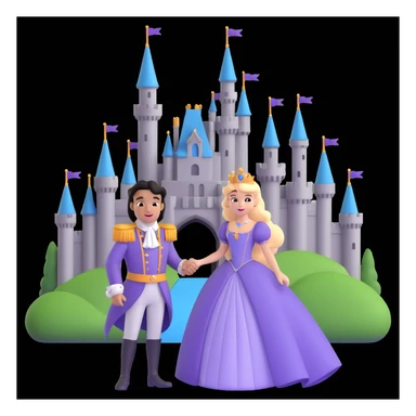 prince and princess Disney dress close up photo in castle background sticker