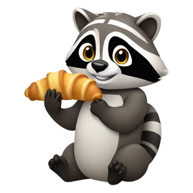 raccoon eating croissant sticker