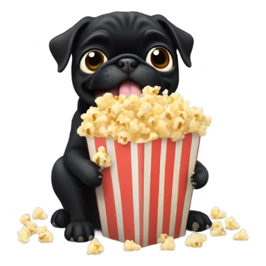 Black pug eating movie theater popcorn sticker