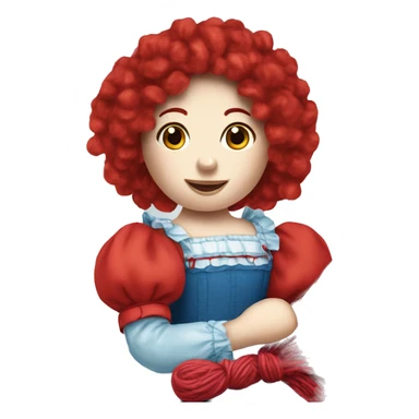 Raggedy anne doll, red yarn wig, blue dress sticker