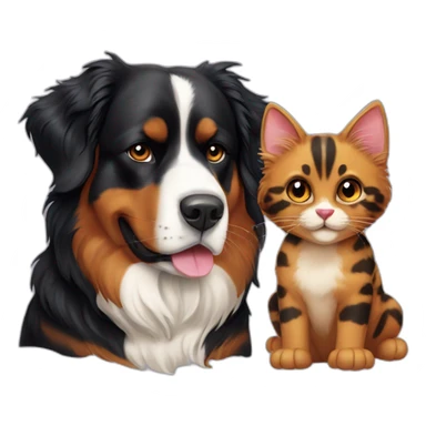 A Bernese dog beside A tortoiseshell cat without white sticker