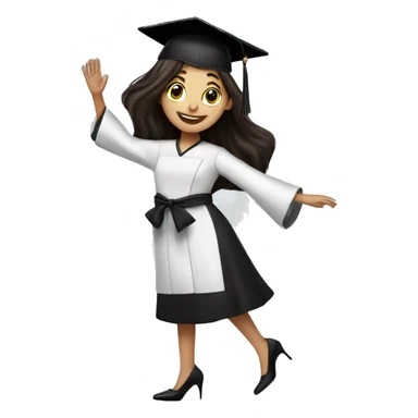 Girl with long dark brown hair, long eyelashes, wearing black high heels, dancing celebrating graduation from cooking school sticker