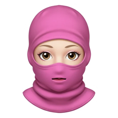 baggy stylish 3 hole balaclava pink in colour with girly eyes showing through the eye holes of the balaclava with beautiful eyelashes on  sticker
