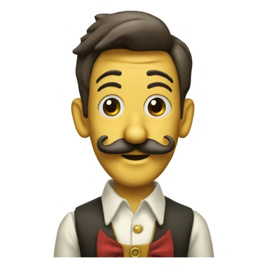 Pinocchio puppet with a long nose and mustache sticker