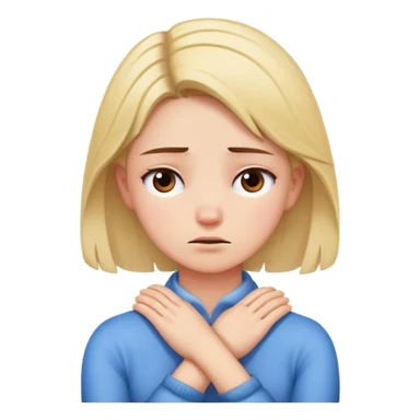 girl holding her neck with crossed hands looking stressed out  sticker