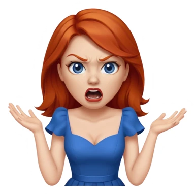 mujer pelirroja con los ojos y los labios maquillados enojada gritando con vestido azul sticker