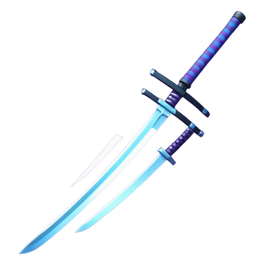 Animated emote: Katana breaking into pixels (purple/blue glitch effect). Loopable 3-frame animation. Minimalist, no background. sticker