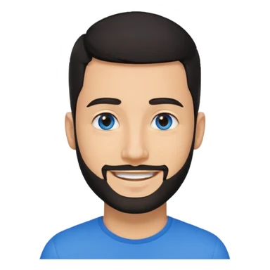 Man 30, black short hair, blue eyes and black short bears, on earpiece sticker