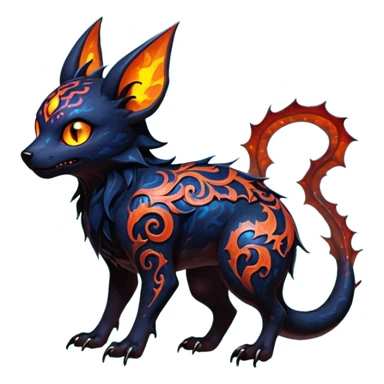 Shiny Fiery Dark Ugly Evil Realistic Glowing Eldritch Horror Cool Edgy Badass Emo Demonic Batty Dusky Ethereal Punky Aural Bioluminescent Hideous Autumn-Leafed-Canine-Litten-Amaura-Salandit-Noibat-Flareon-Fakémon-fusion (full body) with intricate pattern markings sticker