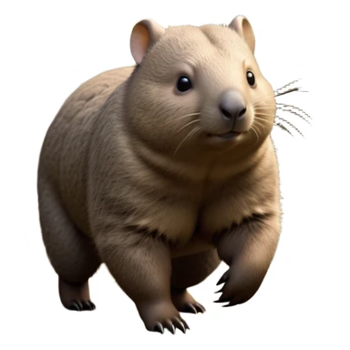 cinematic-wombat-realistic-full-body-waddling-emoji,-stout-muscular-frame-covered-in-coarse-brown-fur,-short-powerful-legs-trotting-determinedly-through-bushland,-round-dark-eyes-filled-with-calm-confidence,-tiny-rounded-ears-twitching-slightly,-strong-digging-claws-visible-on-sturdy-paws,-simplified-yet-realistic-focused-features,-highly-detailed,-glowing-with-a-subtle-earthy-glow sticker