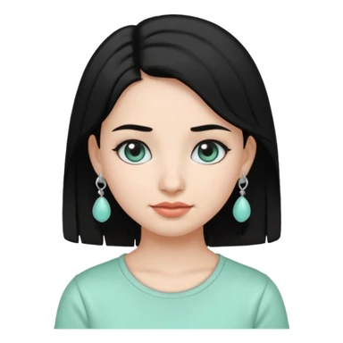 A girl emoji wearing  silver colour jhumka and light mint green colour tshirt with dark black hair sticker