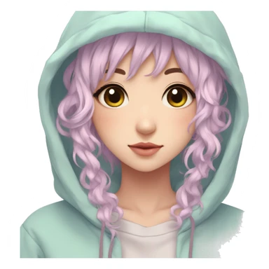 Gorgeous pastel anime girl with blushing face and hair garnitures and pretty hair and a hoodie aesthetic trending style sticker