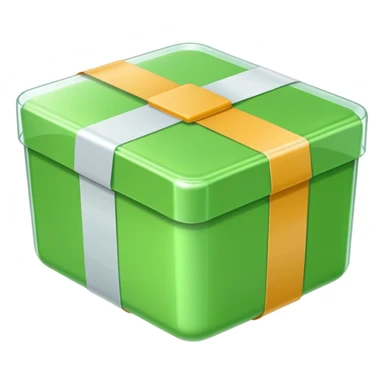 shiny rounded light green box wrapped in tape with white labels sticker