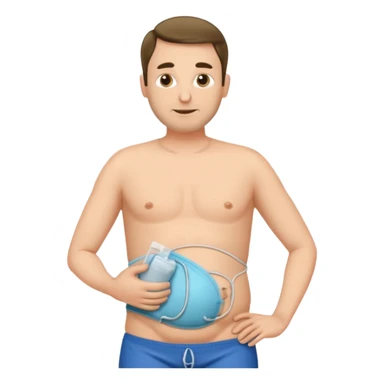 A man in his mid-40s with a stoma bag on his stomach. sticker