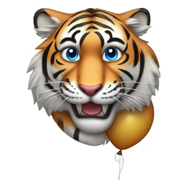 tiger with blue eyes holding a baloon sticker