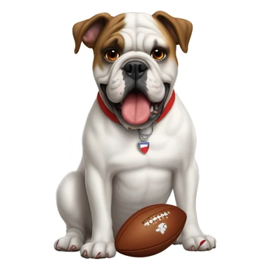 white Georgia bulldog with a football and a red collar  sticker