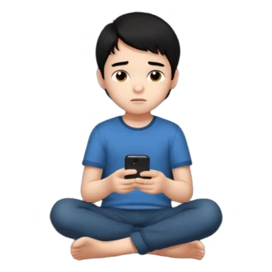 un niño de entre 3 - 10 años jugando con su celular, cansado y sentado en una habitacion apagada, el niño tiene piel blanca y cabello negro (hombre)

 sticker