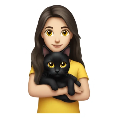 Long haired brunette blue eyed girl holding a black cat with yellow eyes sticker