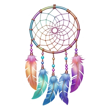 Iridescent pastel rainbow colorful transparent bright light luminescent dream-catcher hanging from an iridescent chain sticker