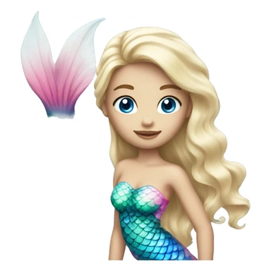 Beautiful, blonde haired, blue eyed, white, mermaid with pink mermaid tail sticker