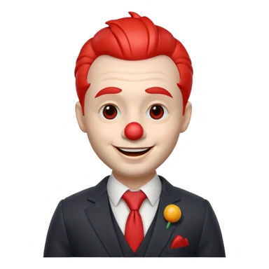A 3D cartoon man with a red clown nose, smiling expression, wearing a suit, soft lighting, realistic Memoji-style. sticker