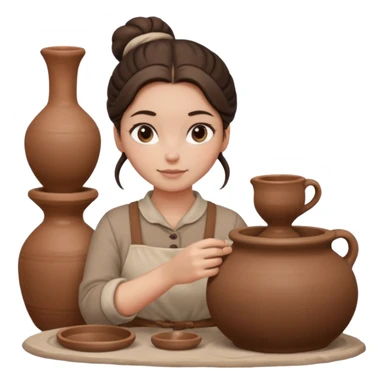 Brunette girl with a bun, behind the potter's wheel, wearing neutral clothing sticker
