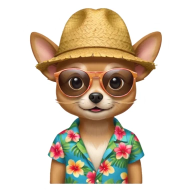 Chihuahua with sunglasses and straw hat, hawaii shirt sticker
