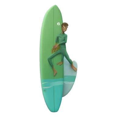 surfer on light blue surfboard wearing seaweed color wetsuit sticker