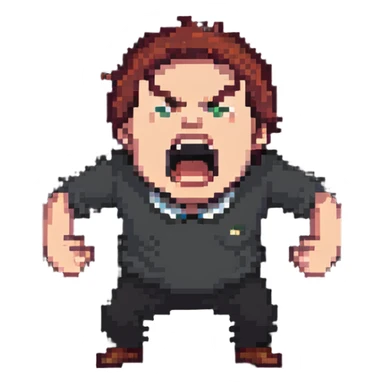 A person yelling angrily, representing a Yandex Market employee shouting at customers sticker