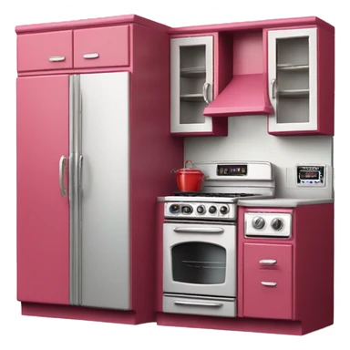 Isolated full length Realistic raspberry vintage retro kitchen range with cabinets and counters. sticker