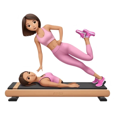 white brunette girl in light pink workout clothes doing a plank on a reformer sticker