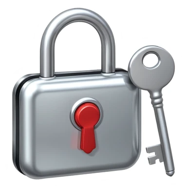 A chrome silver lock and key emoji, smooth metallic surfaces, glossy reflections, luxury swag vibe, minimal iOS emoji style, centered on clean white background sticker