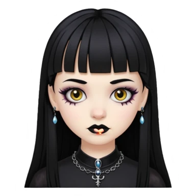 Faça uma moça de cabelo preto e micro franja pálida e com maquiagem gótica sticker
